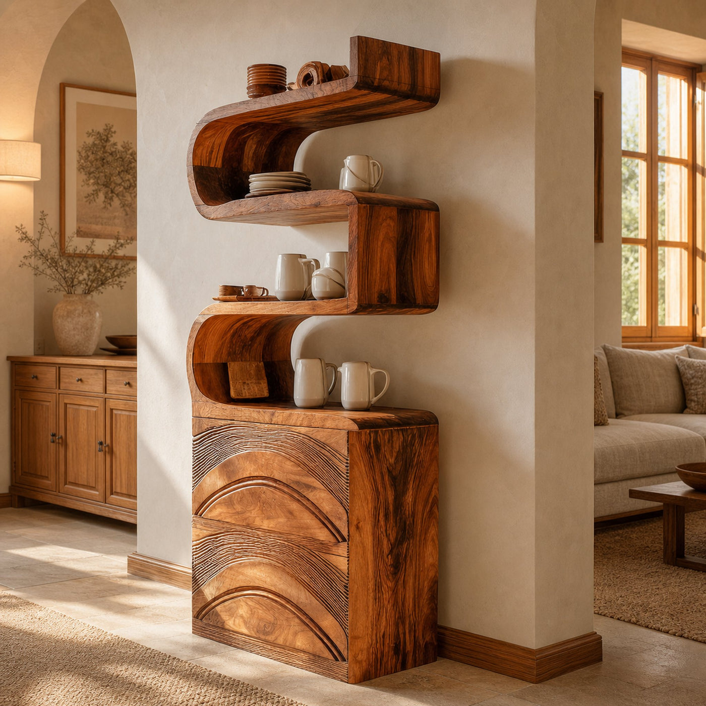 Organic Modern Cabinet Shelf Unit For Living Room And Study