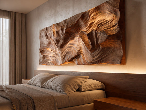 Organic Modern Carved Wooden Headboard Bedroom Decor