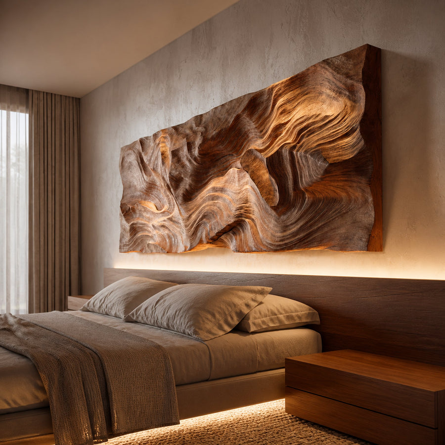 Organic Modern Carved Wooden Headboard Bedroom Decor