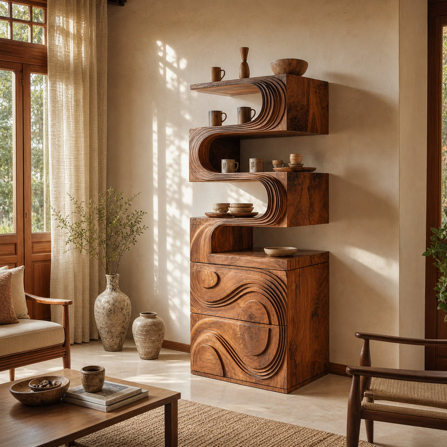 Organic Modern Display Cabinet And Shelves For Living Room And Entryway