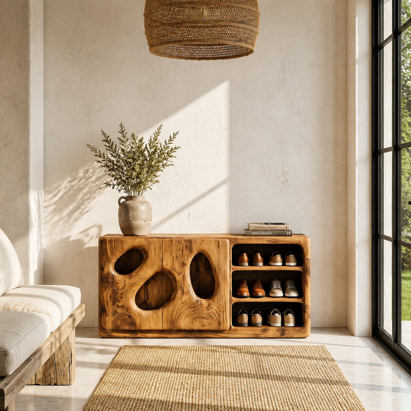 Organic Modern Shoe Cabinet Artistic Storage Design For Hallway