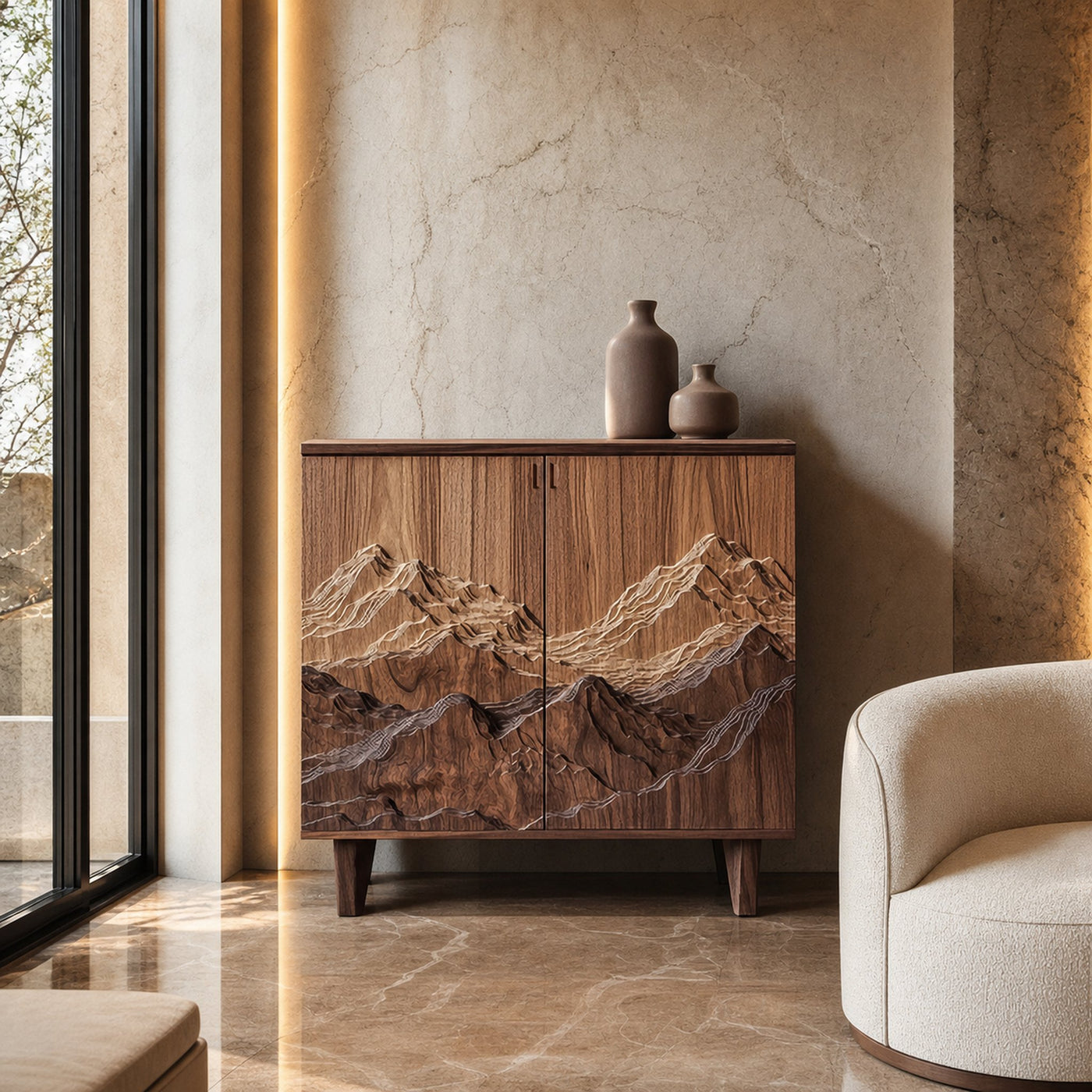 Organic Modern Side Storage Cabinet For Living Room