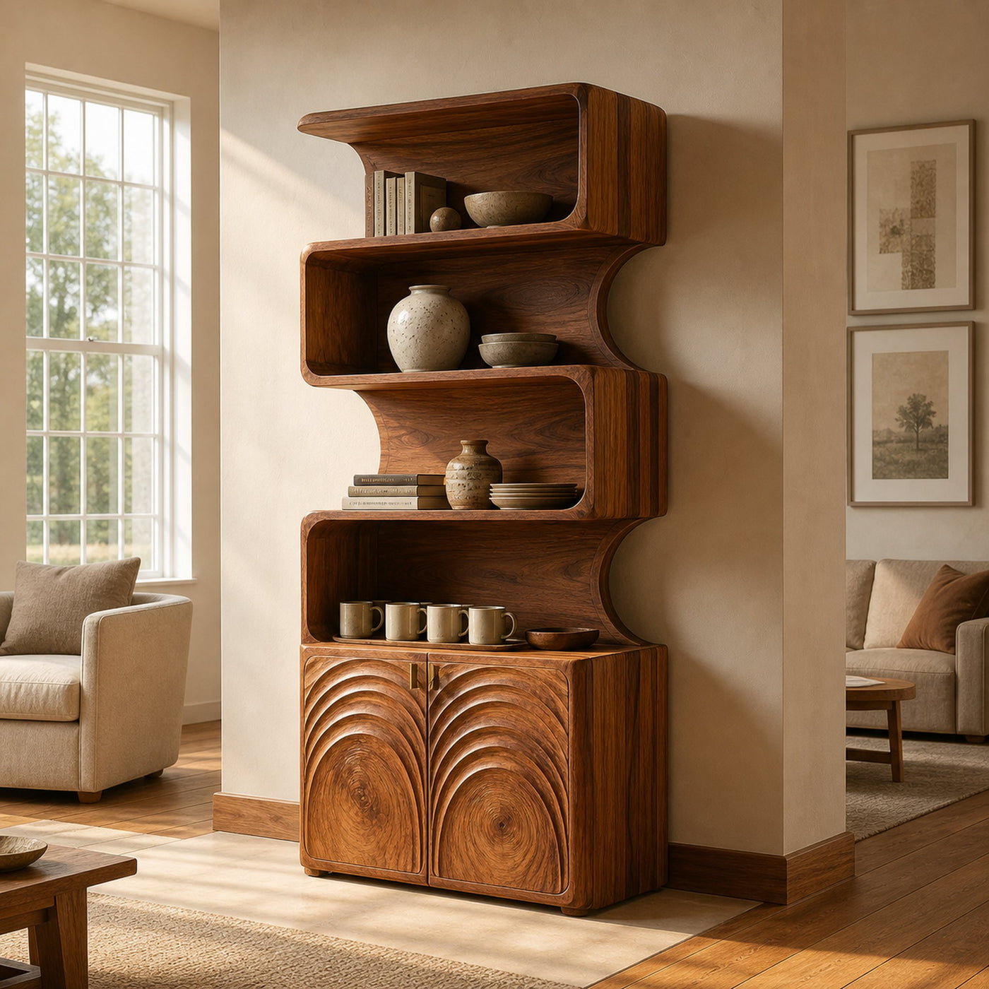 Organic Modern Storage Cabinet And Shelves For Living Room