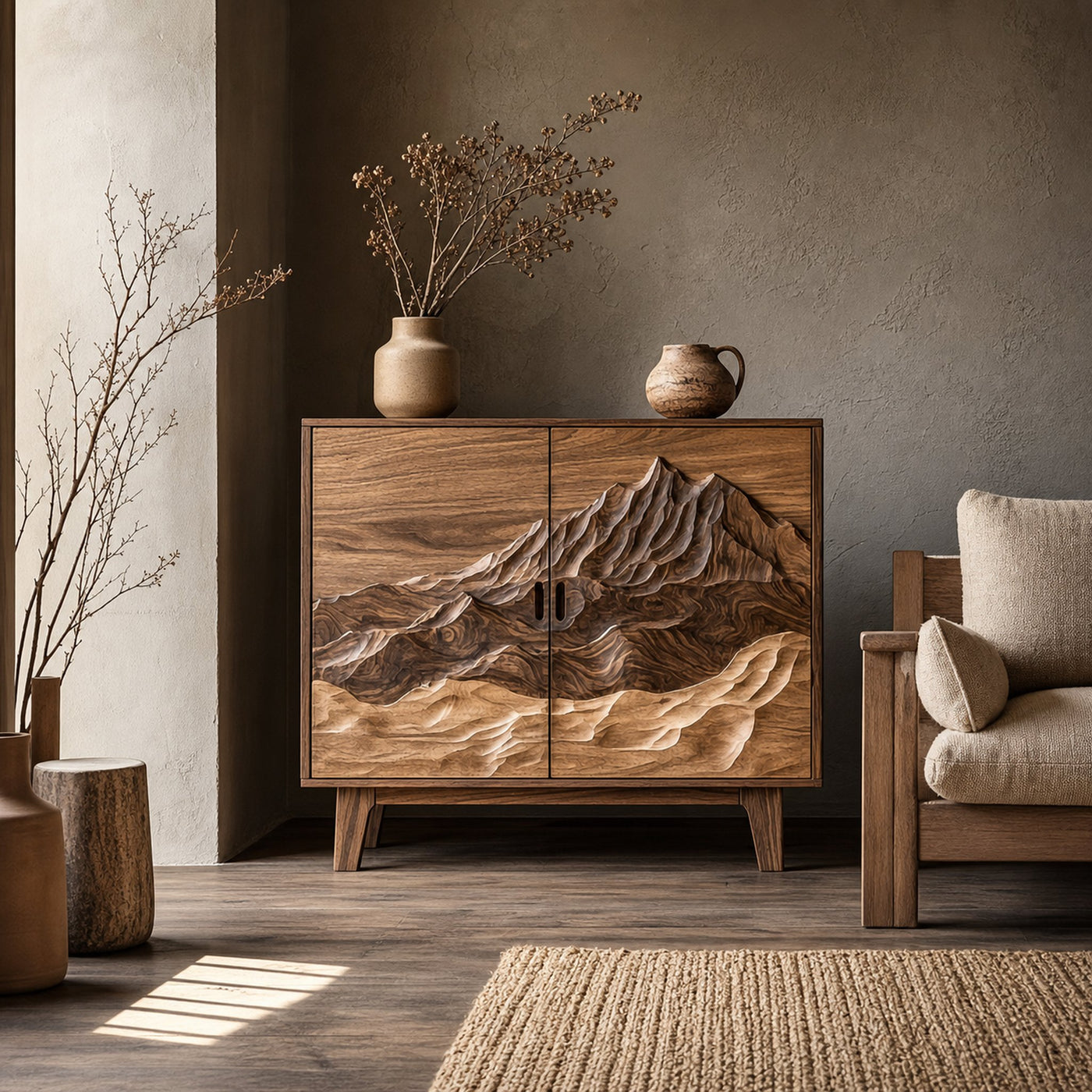 Organic Modern Storage Cabinet For Living Room And Entryway