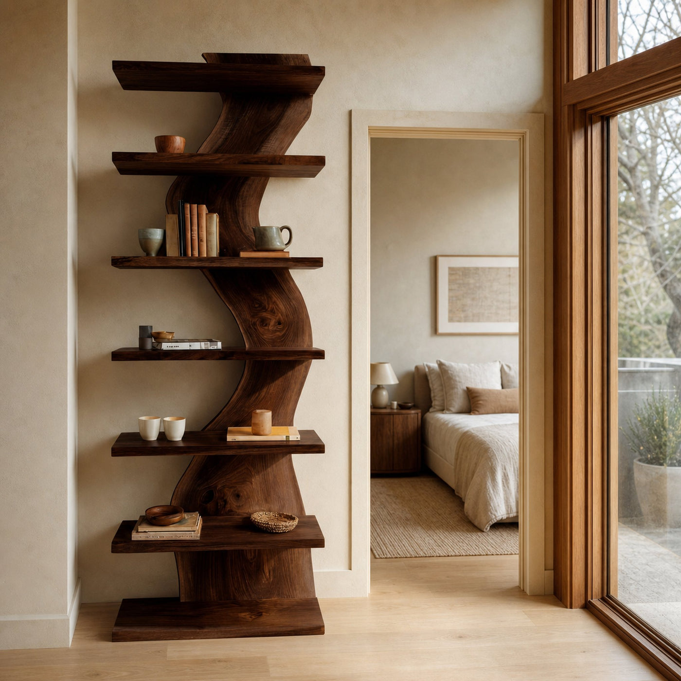 Organic Modern Wood Standing Shelf For Living Room - product view 6