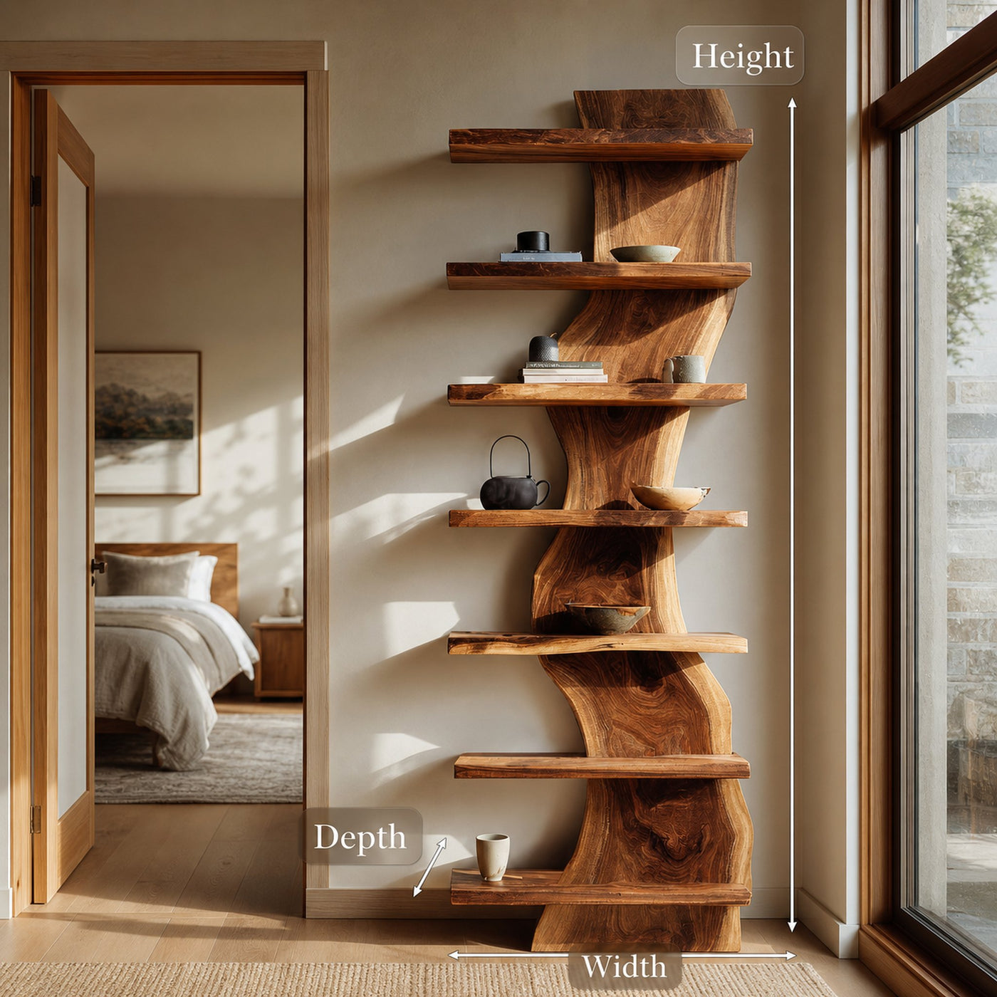 Organic Modern Wood Standing Shelf For Living Room - product view 7