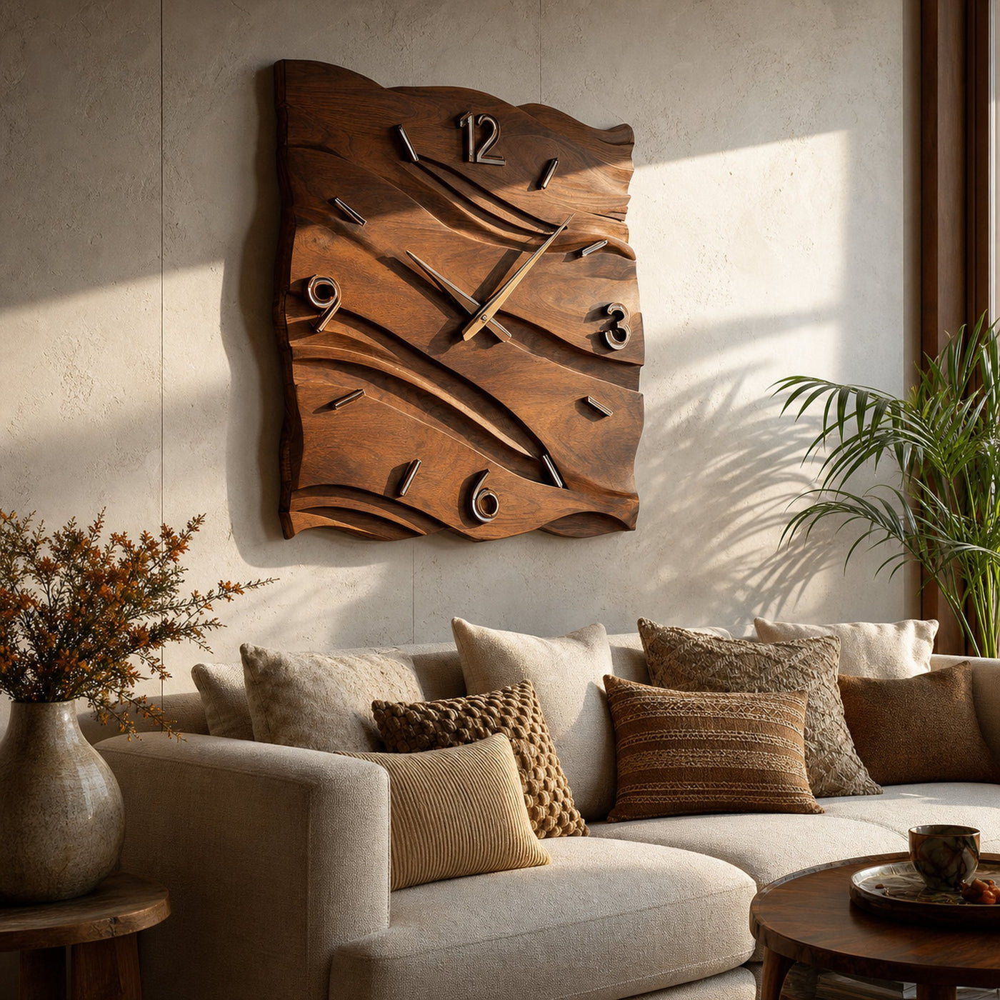 Organic Modern Wood Wave Wall Clock Decor For Living Room