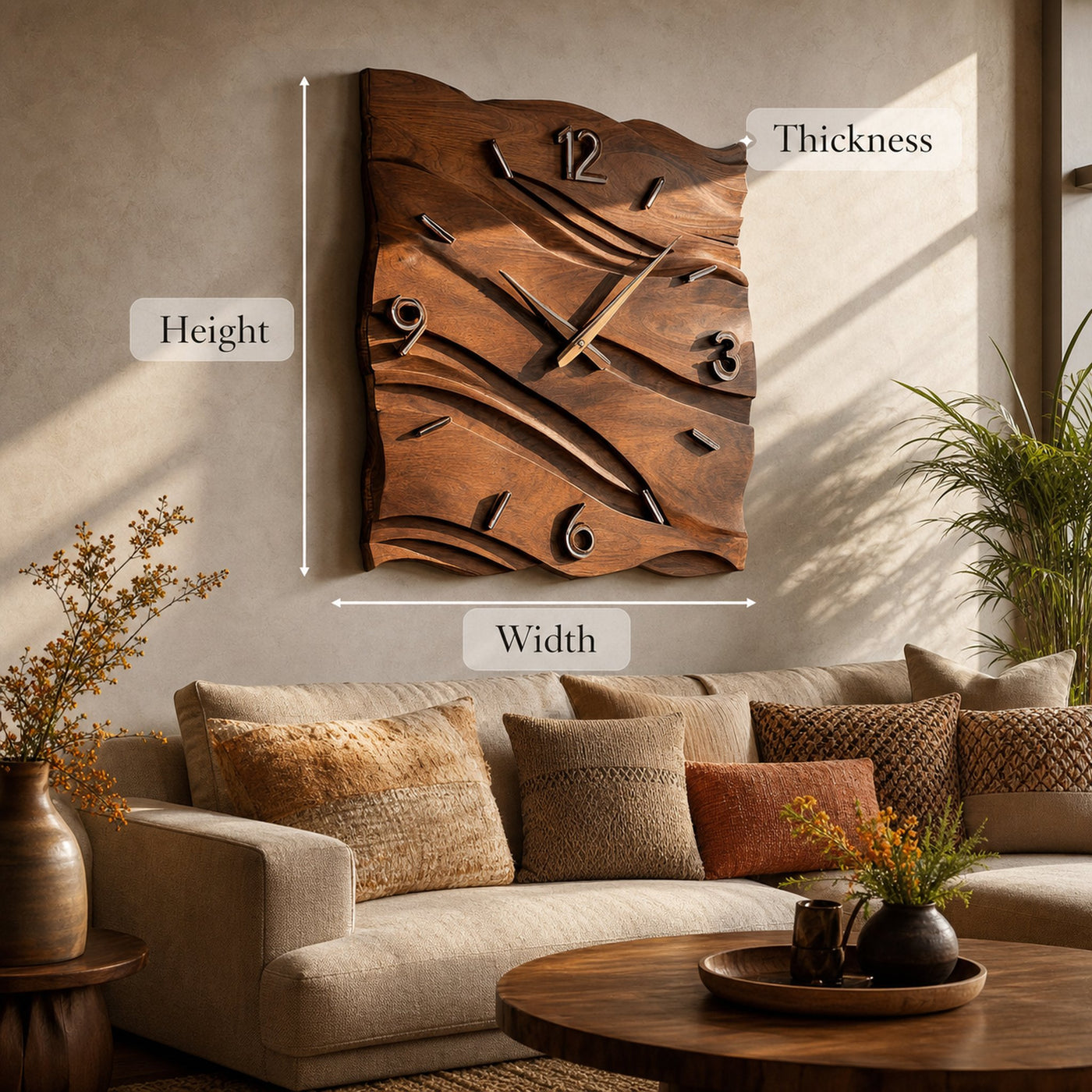 Organic Modern Wood Wave Wall Clock Decor For Living Room - product view 6