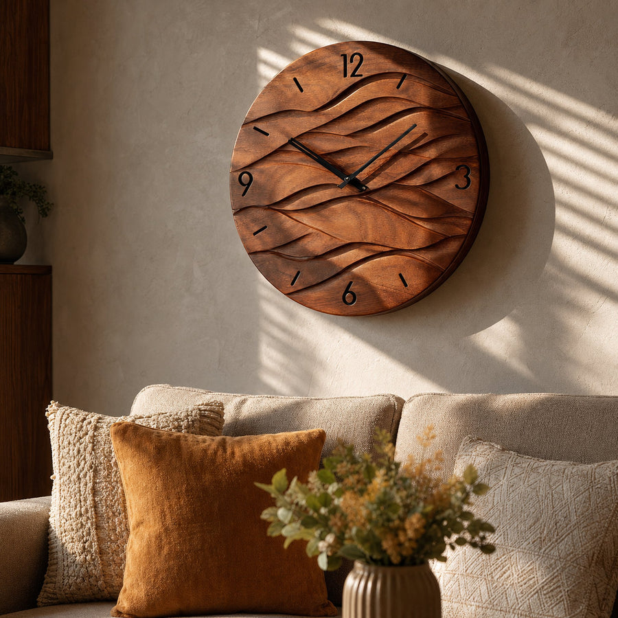 Organic Modern Wood Wave Wall Clock For Living Room