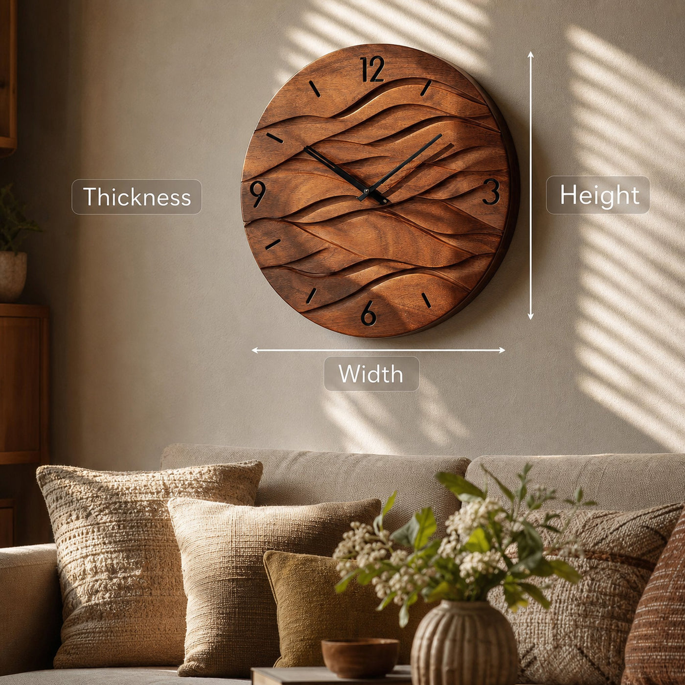 Organic Modern Wood Wave Wall Clock For Living Room - product view 6