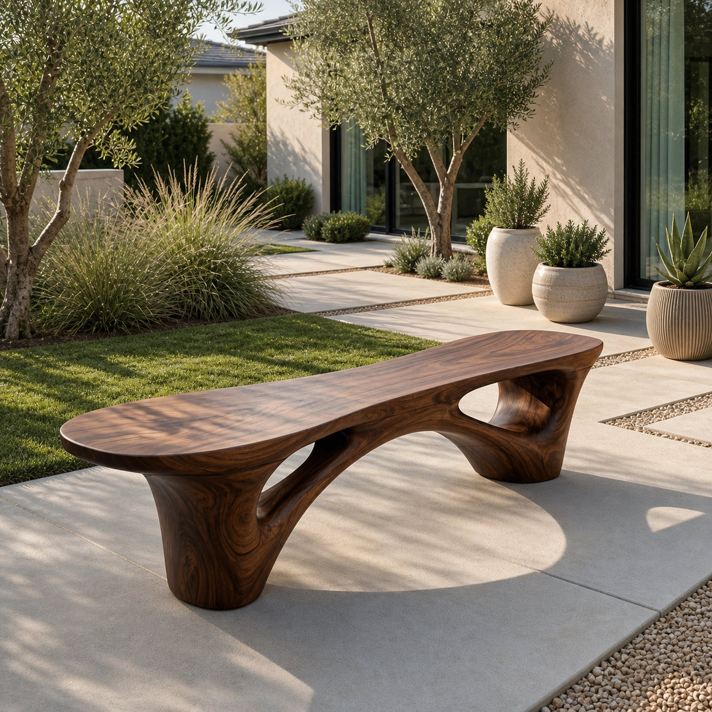 Organic Modern Wooden Bench For Outdoor Garden Patio