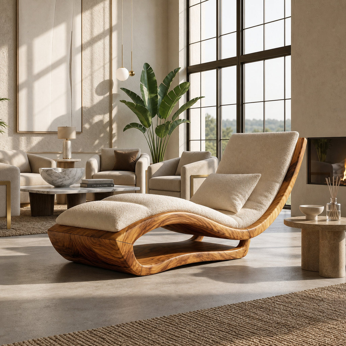 Organic Modern Wooden Daybed Minimalist Luxury Interior Design