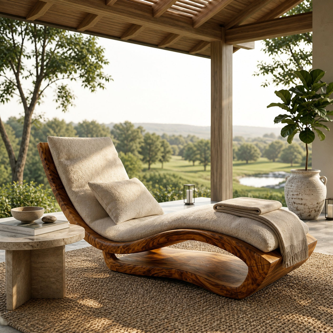 Organic Modern Wooden Daybed Minimalist Luxury Interior Design - product view 6
