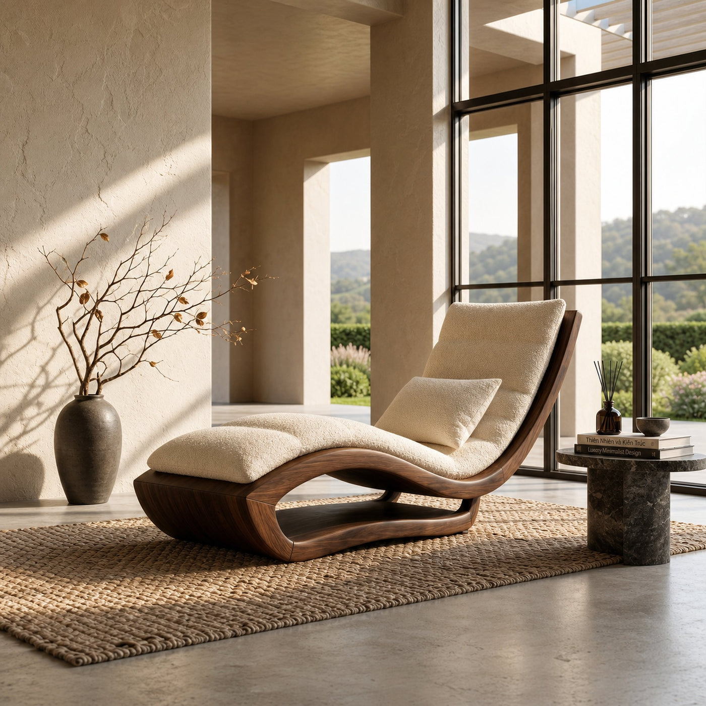 Organic Modern Wooden Daybed Minimalist Luxury Interior Design - product view 7