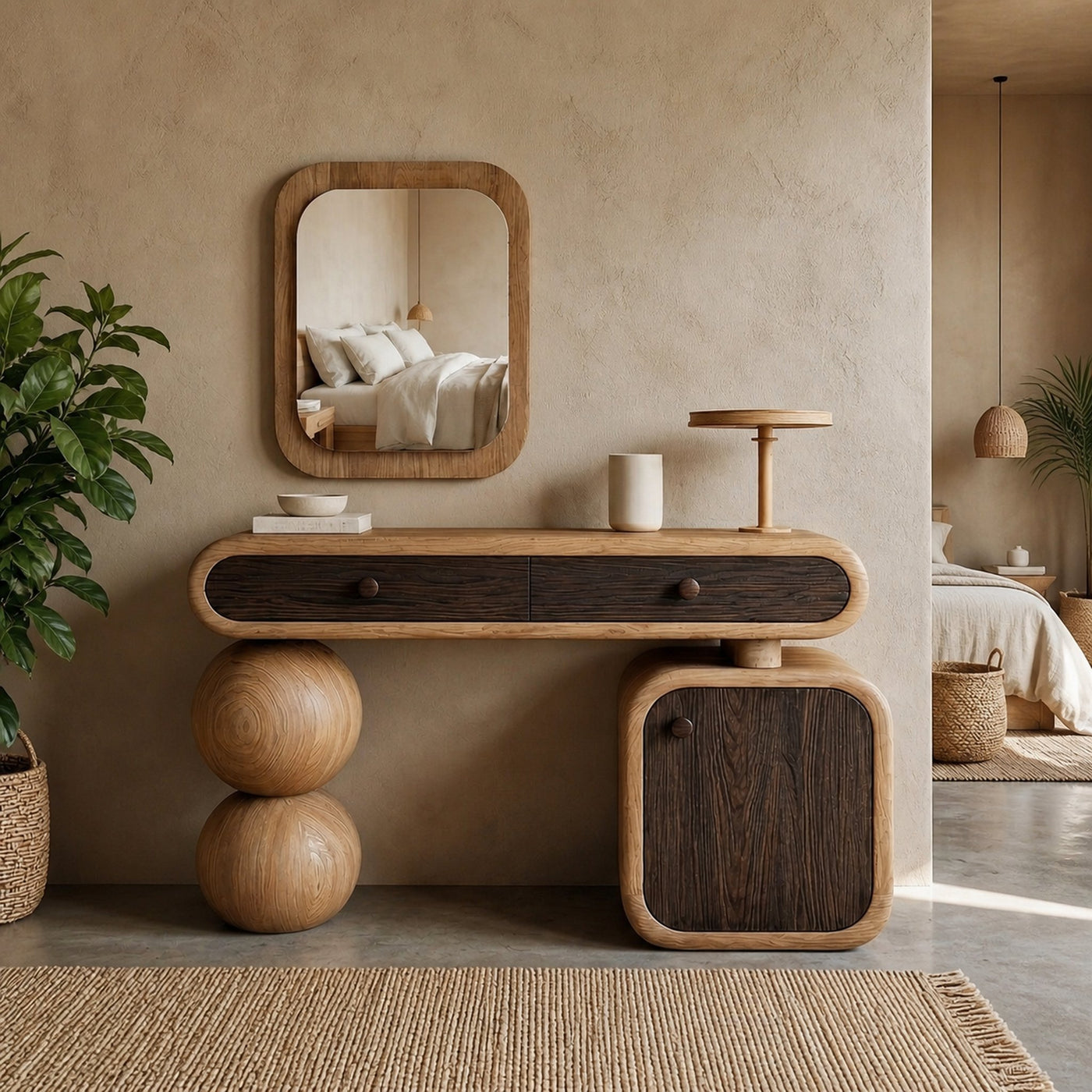 Organic Modern Wooden Dressing Table Bedroom Or Vanity Area