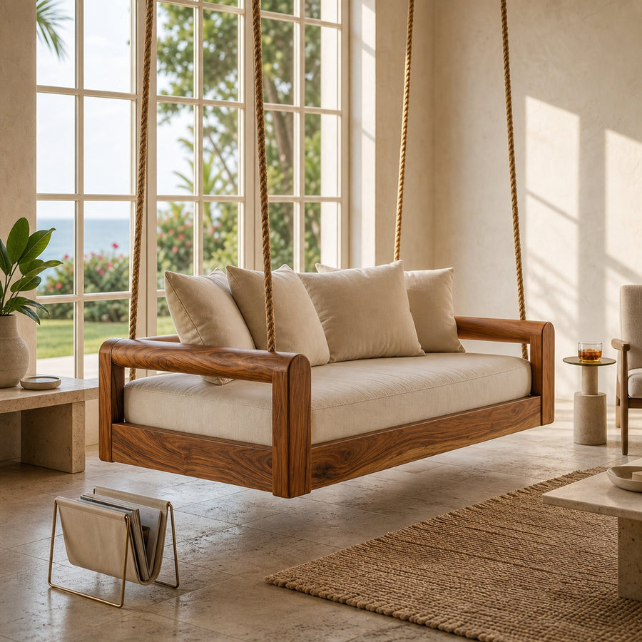 Organic Modern Wooden Hanging Couch Swing Minimalist Interior