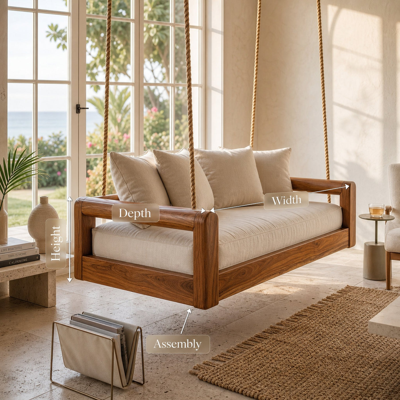 Organic Modern Wooden Hanging Couch Swing Minimalist Interior - product view 8