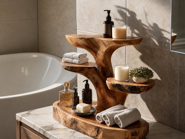 Rootstock Frost Live Edge Bathroom Shelf with Trunk Base