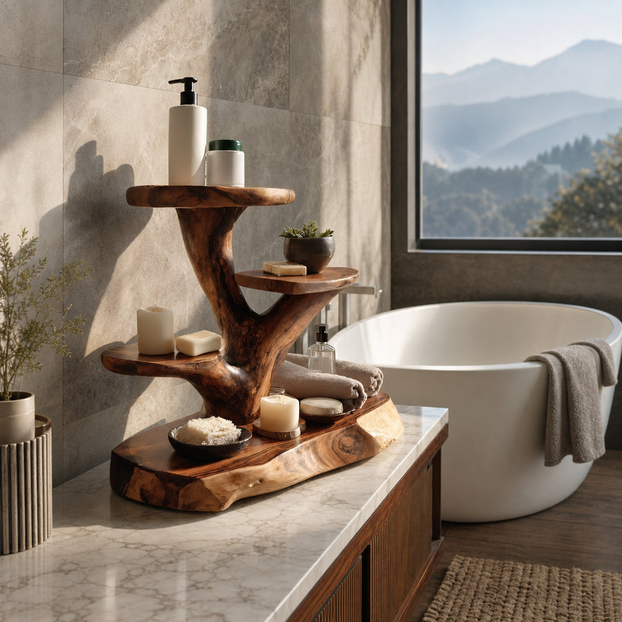 Organic Multi Tier Display Shelf For Bathroom