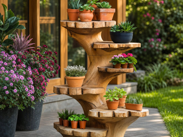 Organic Multi Tier Sculptural Plant Stand For Garden