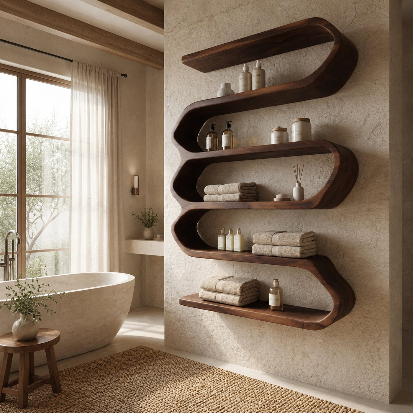 Organic Natural Wood Bathroom Shelf For Spa Style - product view 7