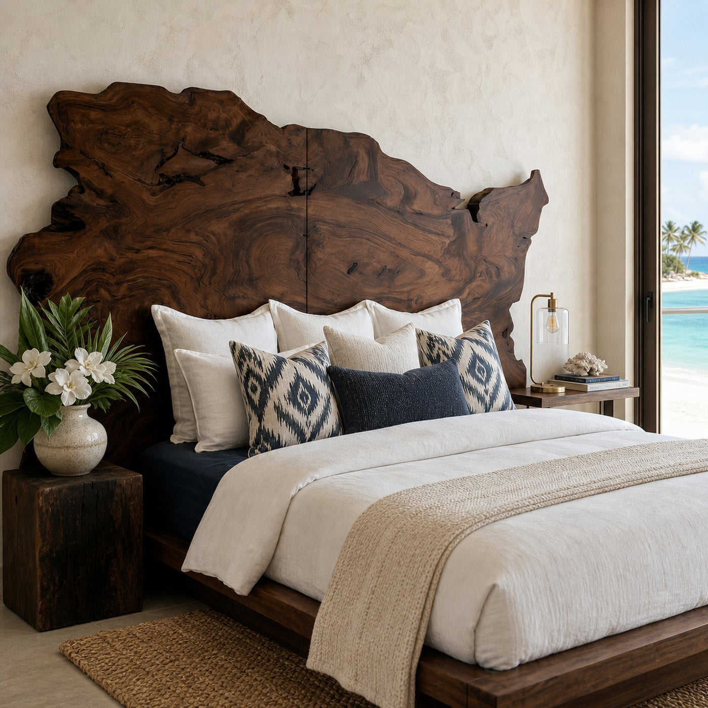 Organic Natural Wood Headboard For Minimalist Japandi Bedroom Design - product view 7