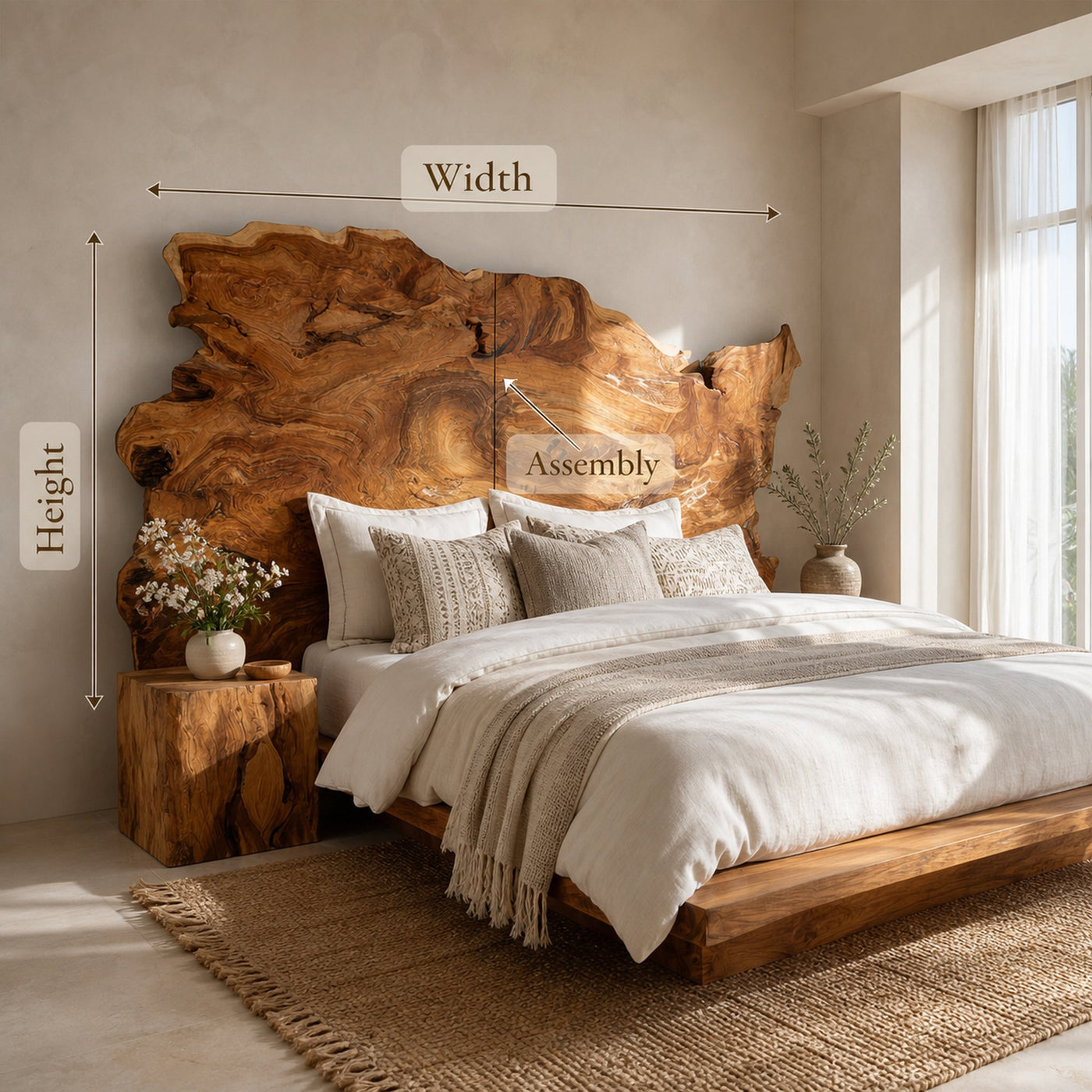 Organic Natural Wood Headboard For Minimalist Japandi Bedroom Design - product view 8