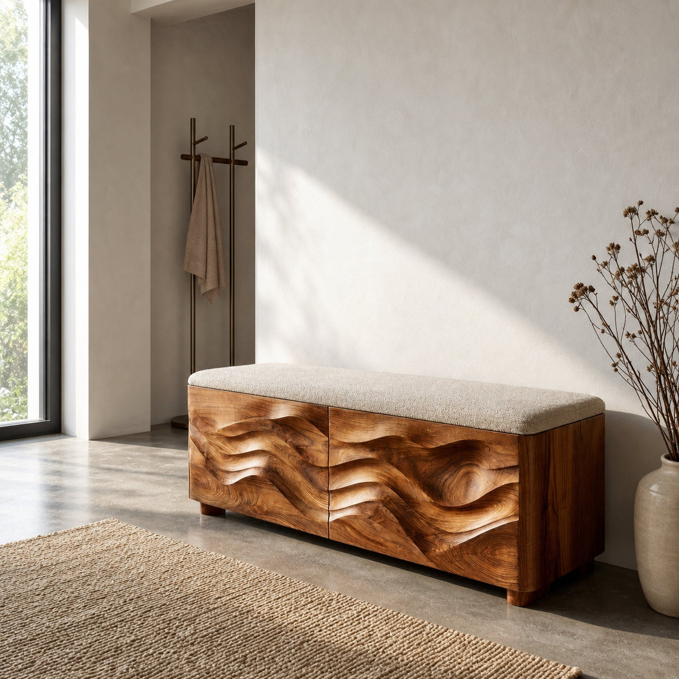 Organic Natural Wood Storage Bench For End Of Bed - product view 6