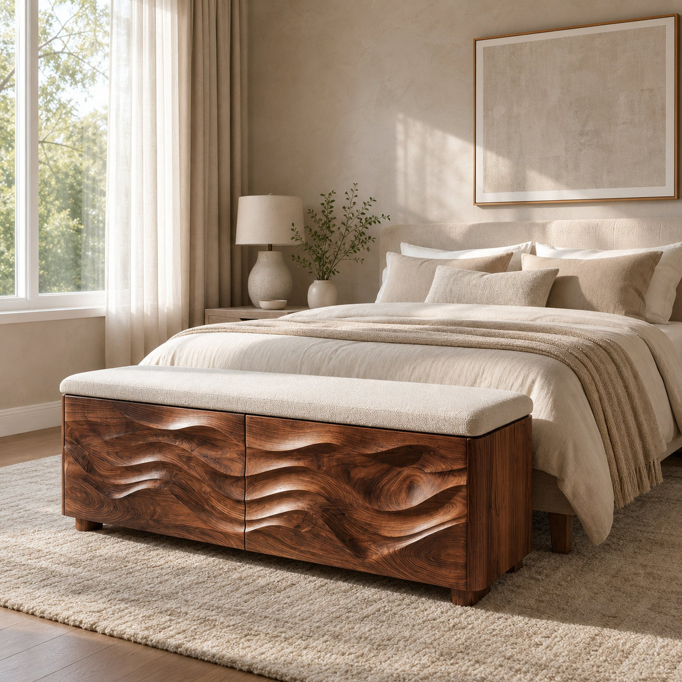 Organic Natural Wood Storage Bench For End Of Bed - product view 7