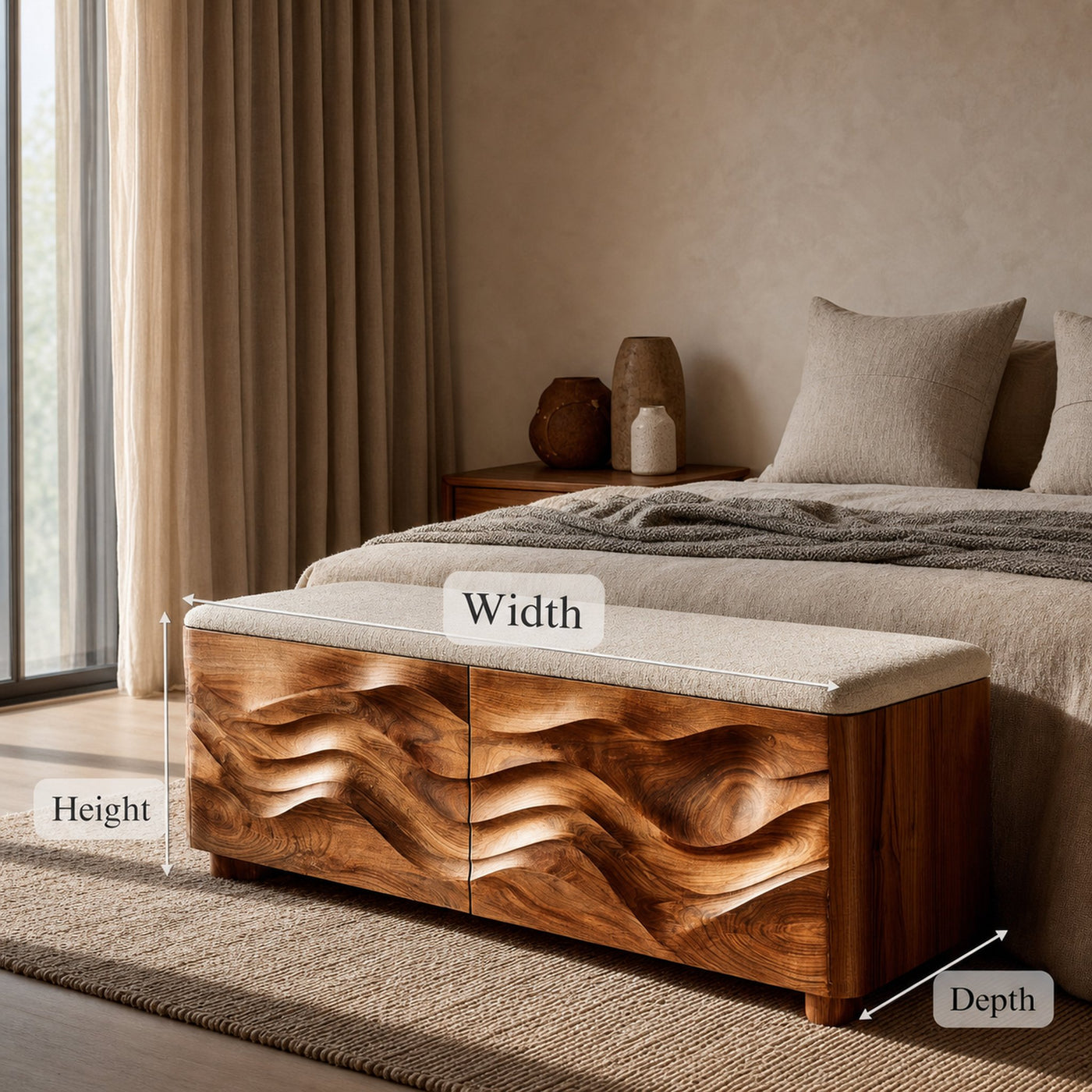 Organic Natural Wood Storage Bench For End Of Bed - product view 8