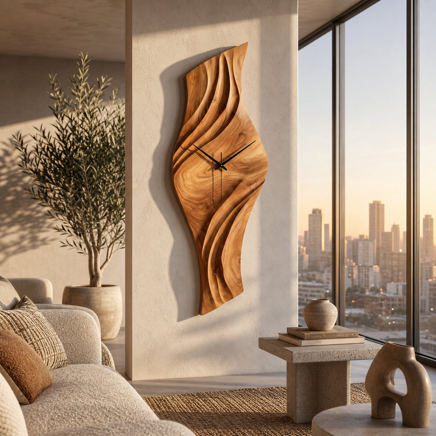 Organic Natural Wood Wall Clock For Statement Bedroom Interior - product view 6