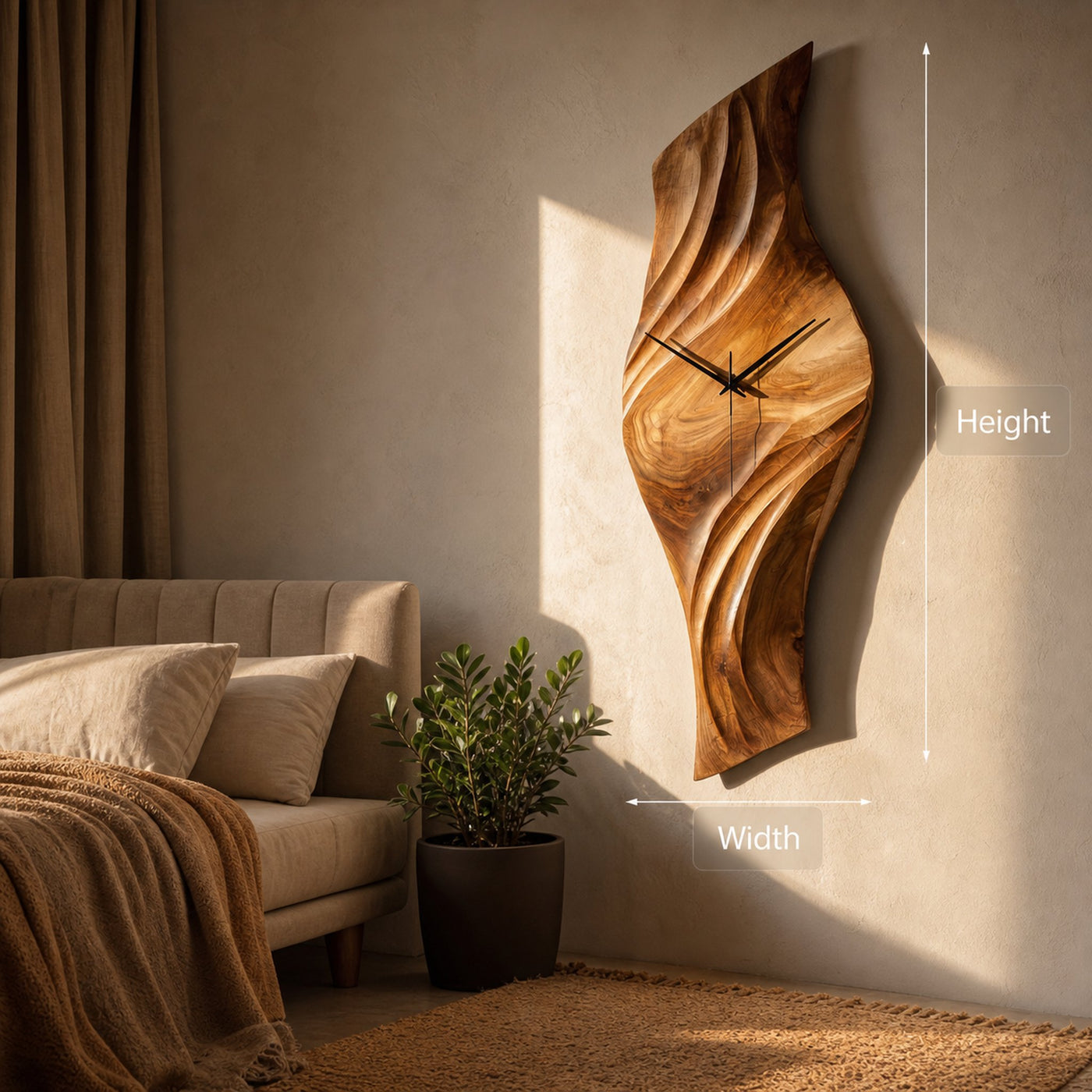 Organic Natural Wood Wall Clock For Statement Bedroom Interior - product view 8