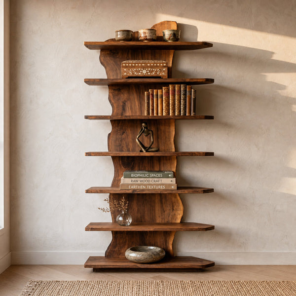 Organic Natural Wooden Standing Shelf For Reading Nook