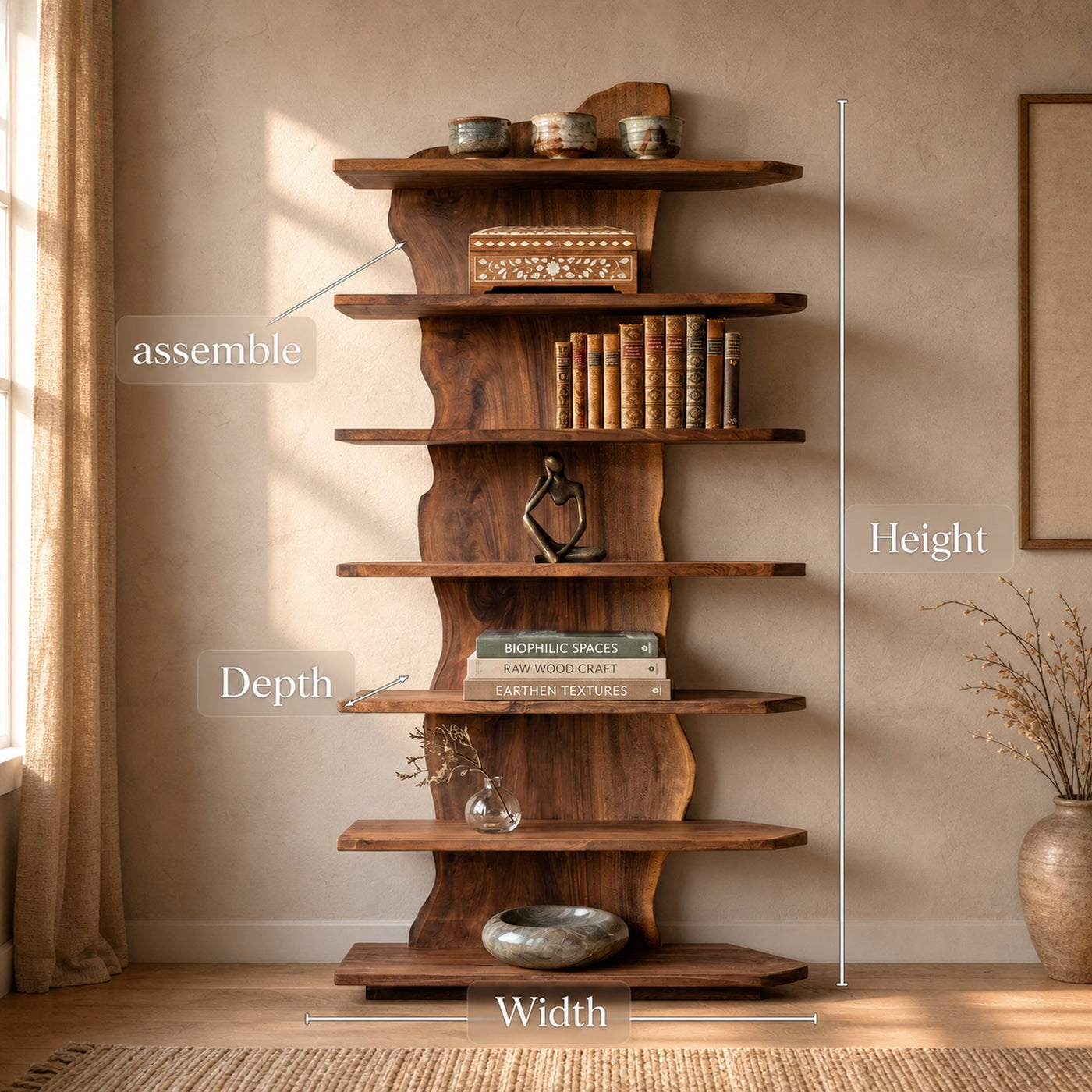 Organic Natural Wooden Standing Shelf For Reading Nook - product view 8