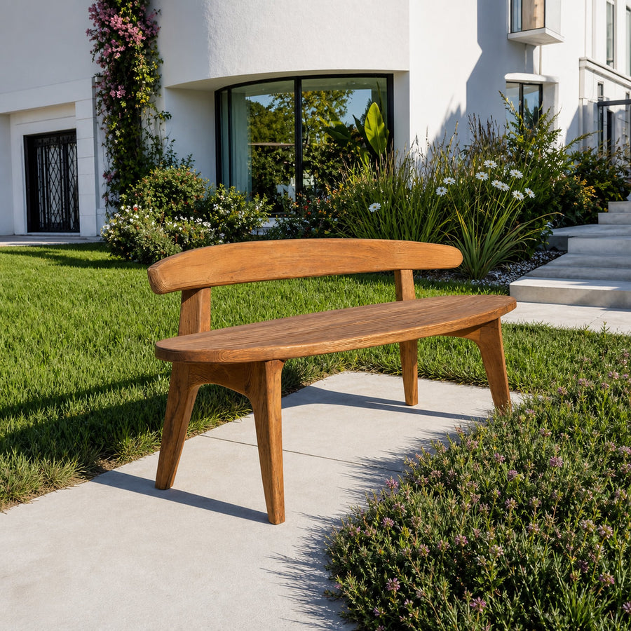 Organic Outdoor Bench With Curved Backrest For Patio