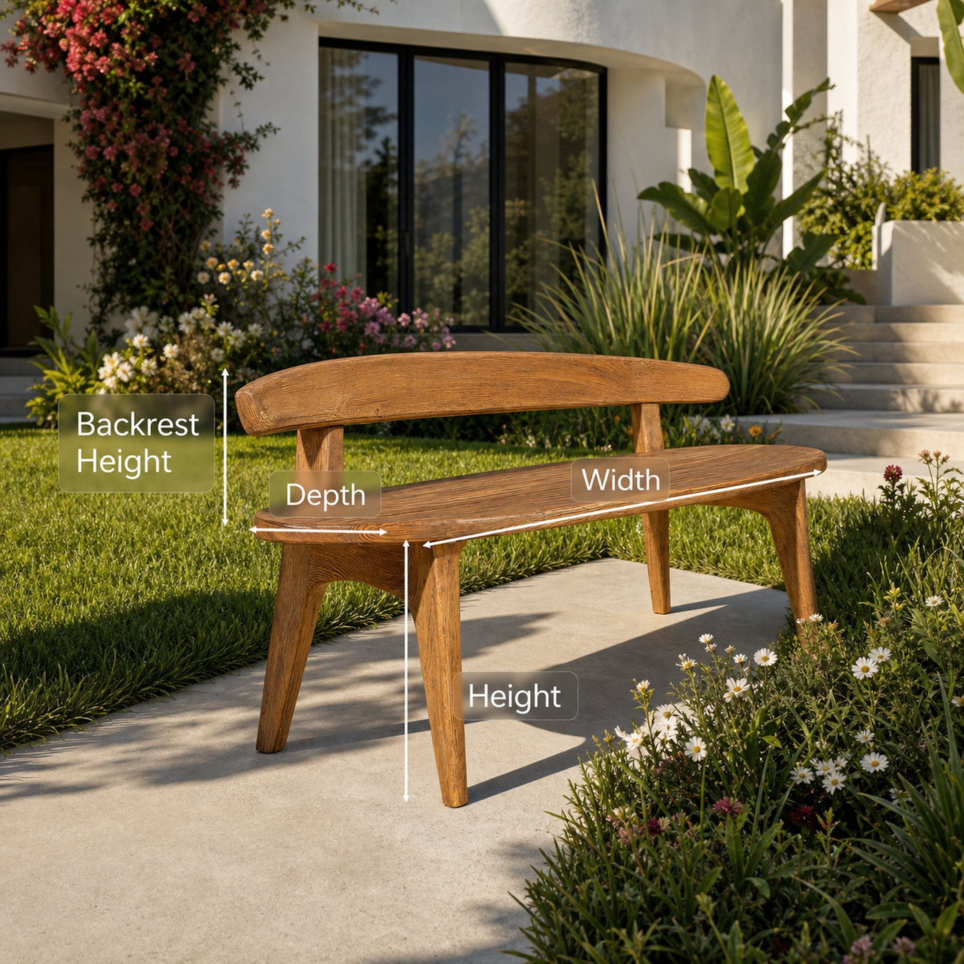 Organic Outdoor Bench With Curved Backrest For Patio - product view 6