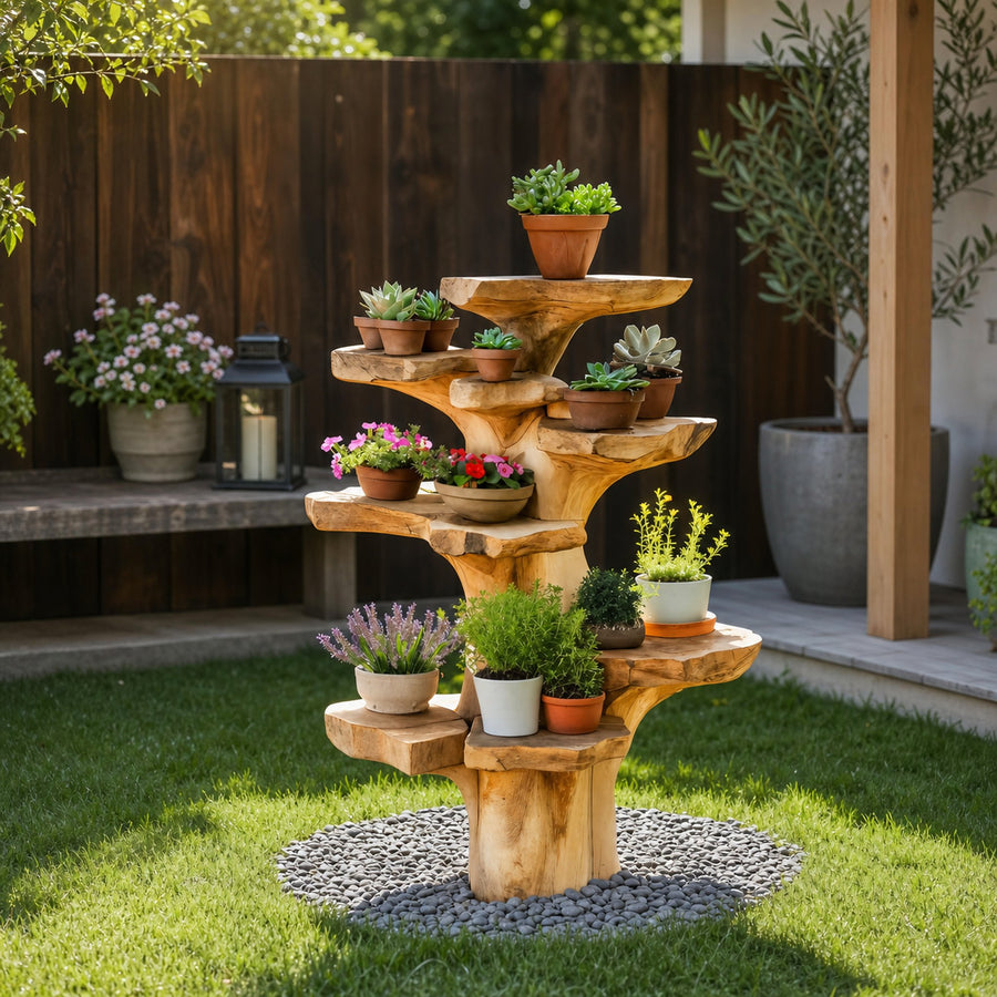 Organic Plant Stand With Multi Tier Tree Design For Garden