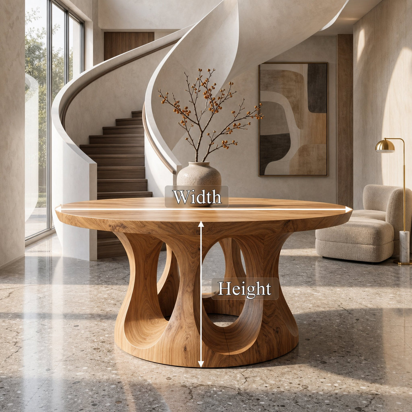 Organic Round Foyer Table With Sculptural Dual Ring Pedestal Base For Entryway And Hallway - product view 8