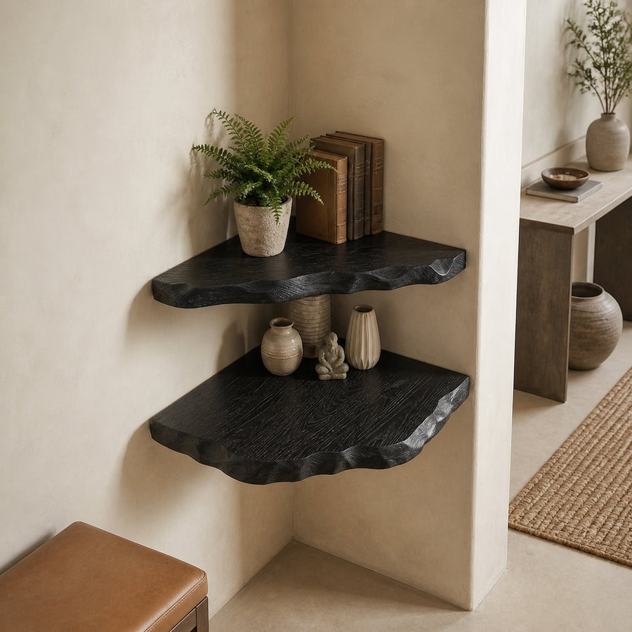 Organic Rustic Corner Shelf For Entryway And Hallway