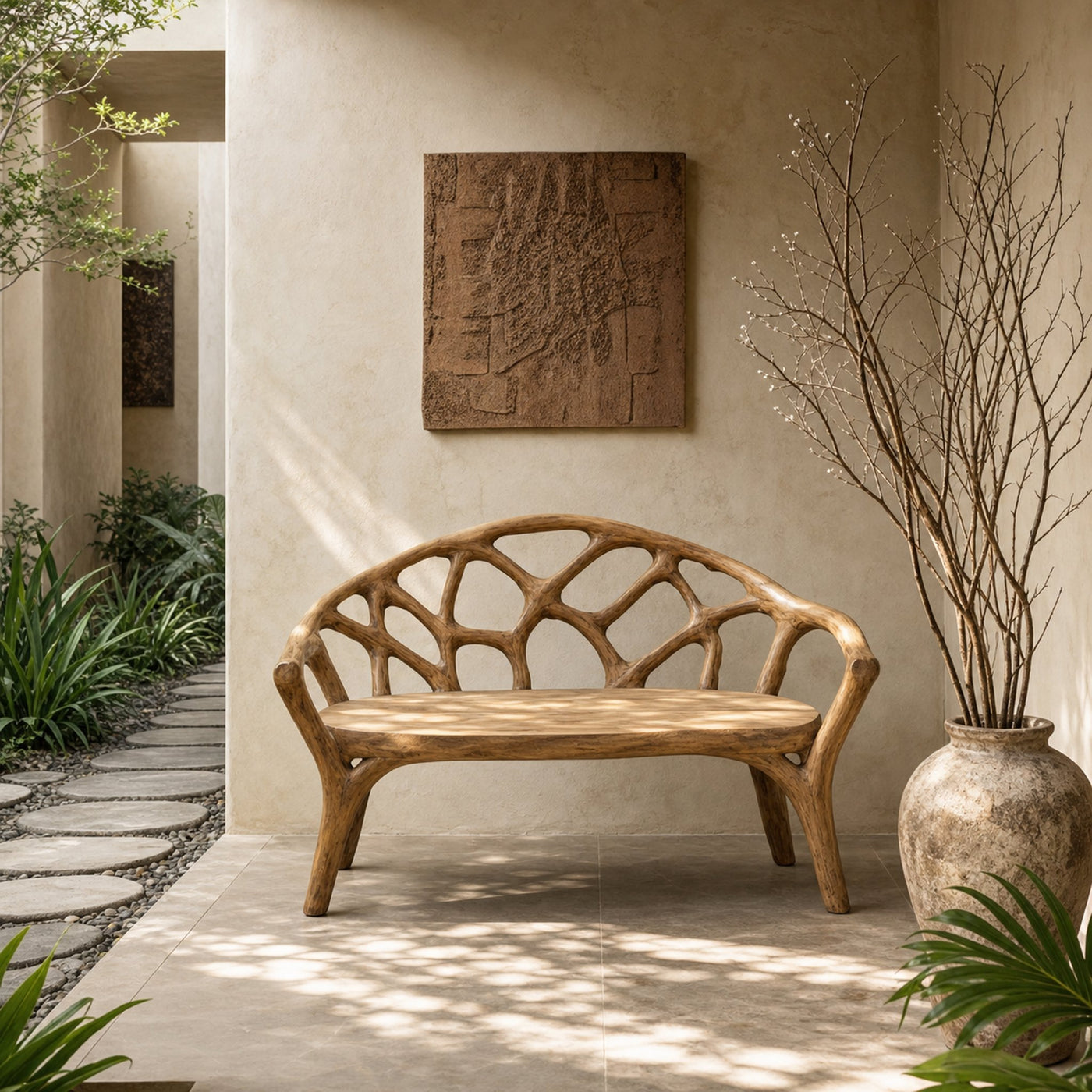 Organic Rustic Wooden Bench Entryway Or Living Room
