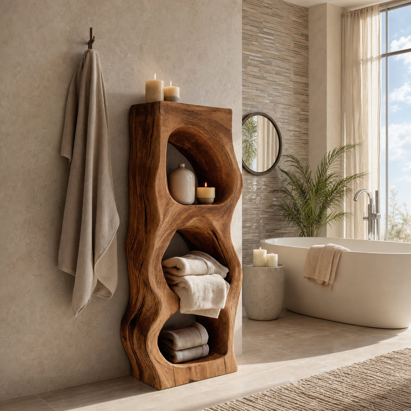 Organic Sculptural Bathroom Shelf For Towels Or Spa Essentials