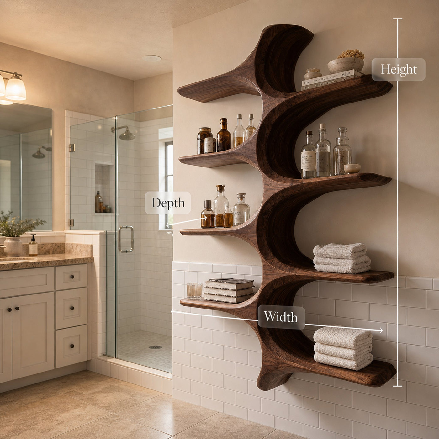 Organic Sculptural Natural Wood Bathroom Shelf For Spa - product view 8