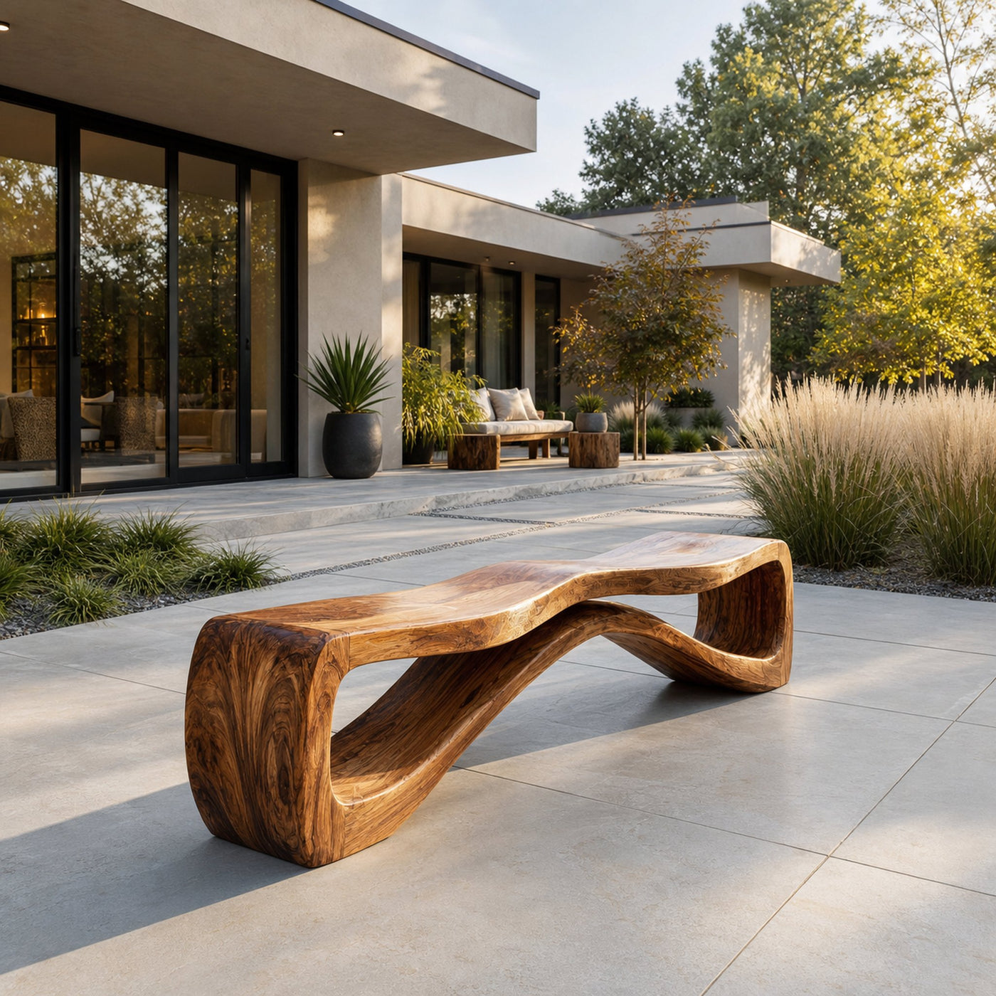 Organic Sculptural Natural Wood Outdoor Bench For Garden Patio - product view 6