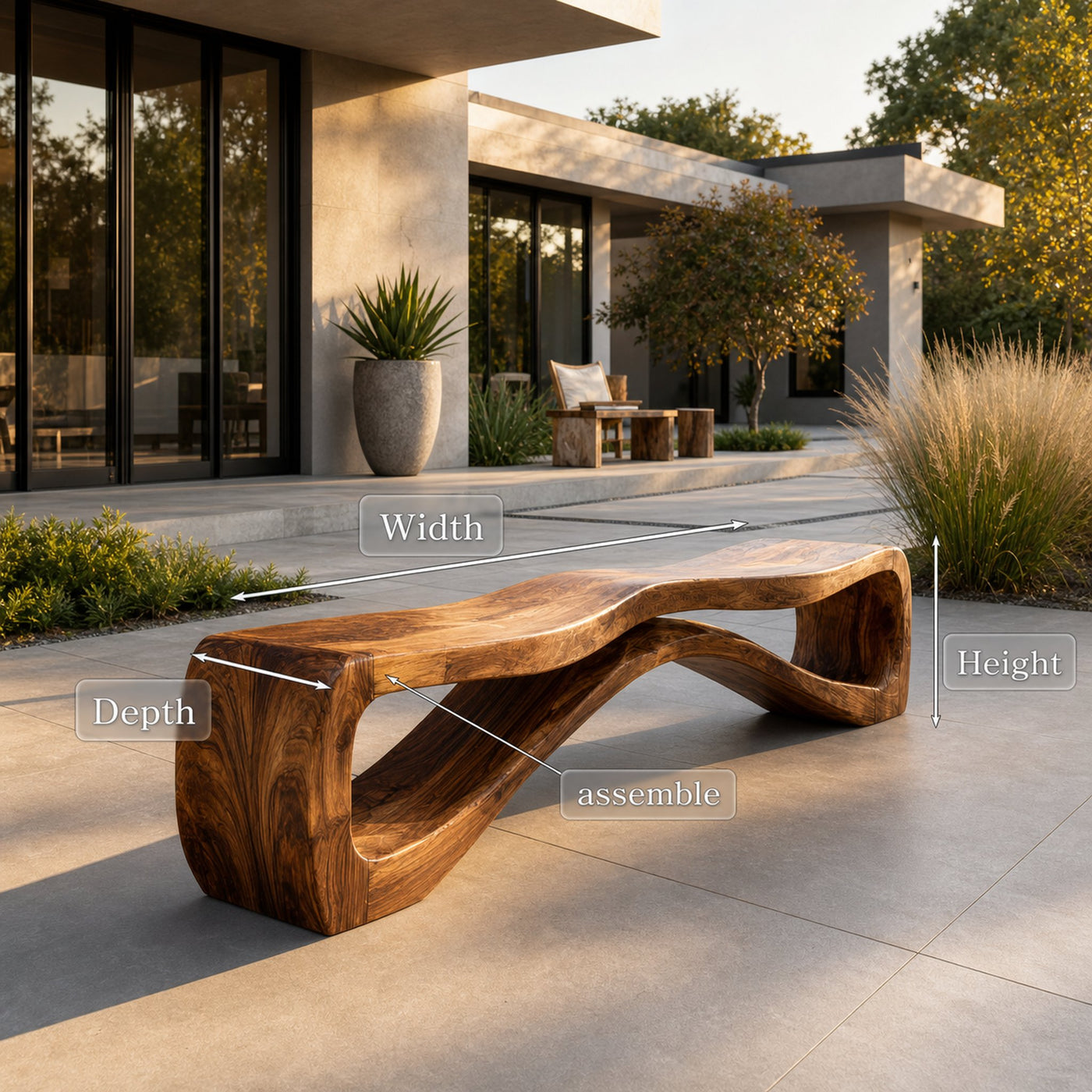 Organic Sculptural Natural Wood Outdoor Bench For Garden Patio - product view 8