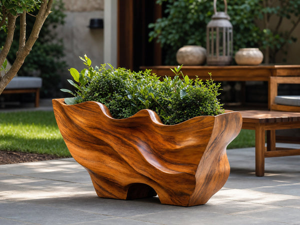 Organic Sculptural Planter With Wave Form Design For Garden