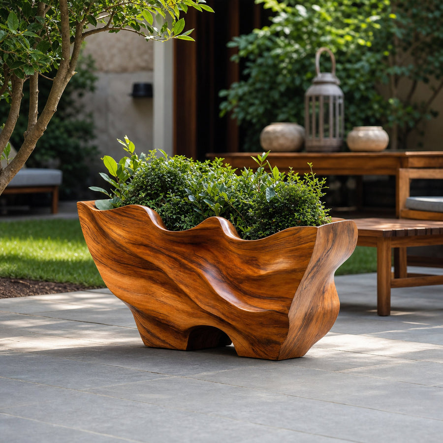 Organic Sculptural Planter With Wave Form Design For Garden