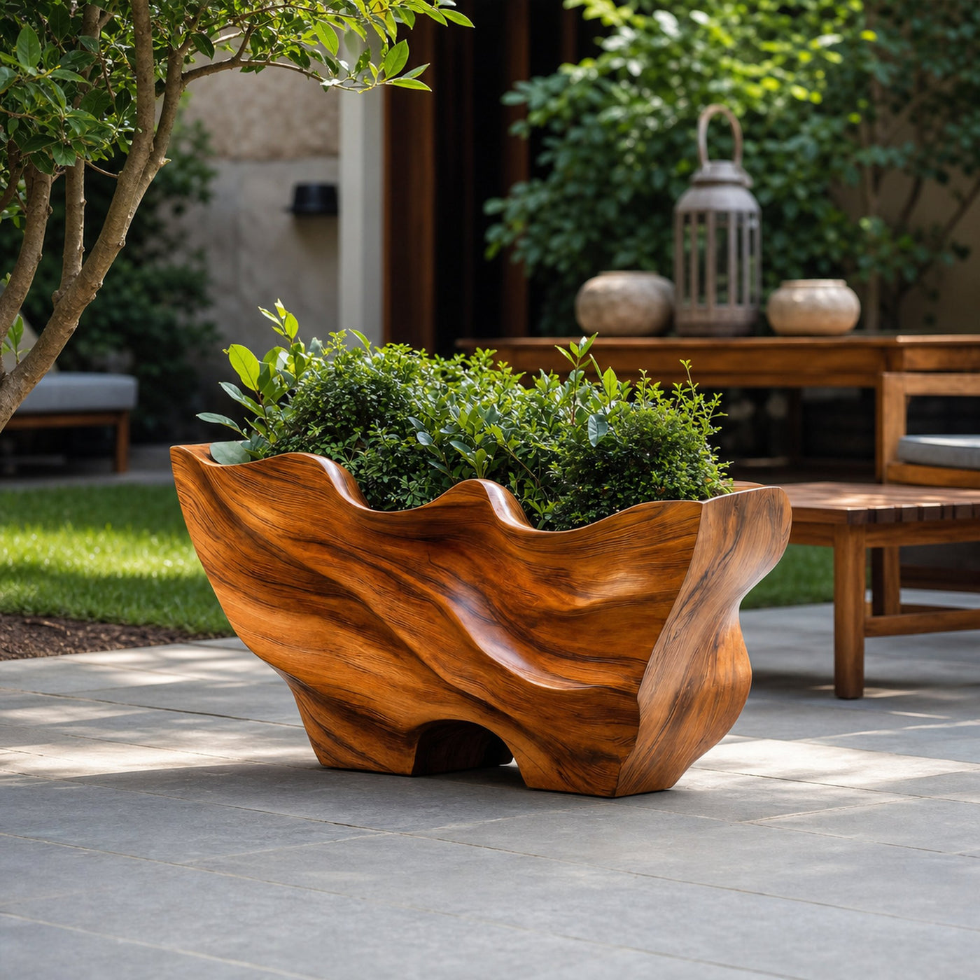 Organic Sculptural Planter With Wave Form Design For Garden
