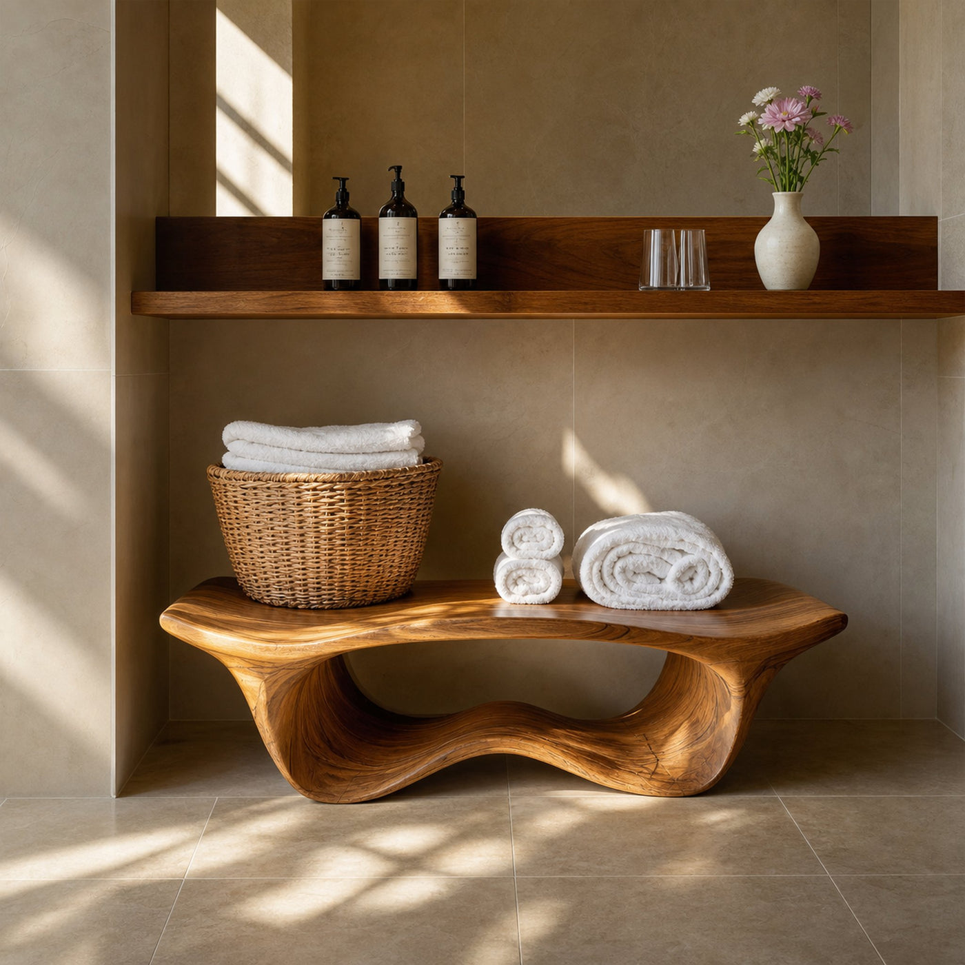 Organic Sculptural Shower Bench For Bathroom
