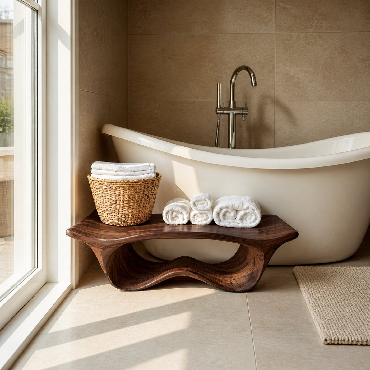Organic Sculptural Shower Bench For Bathroom - product view 7