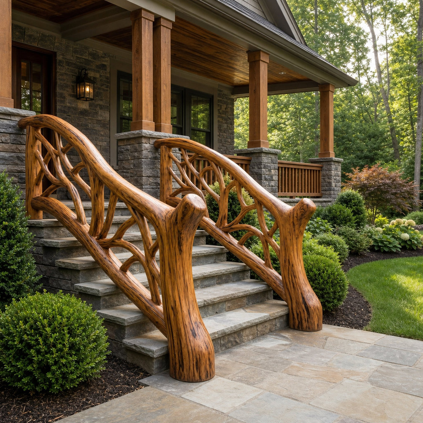 Organic Sculptural Stair Railing With Flowing Wood Design For Modern Interior - product view 6